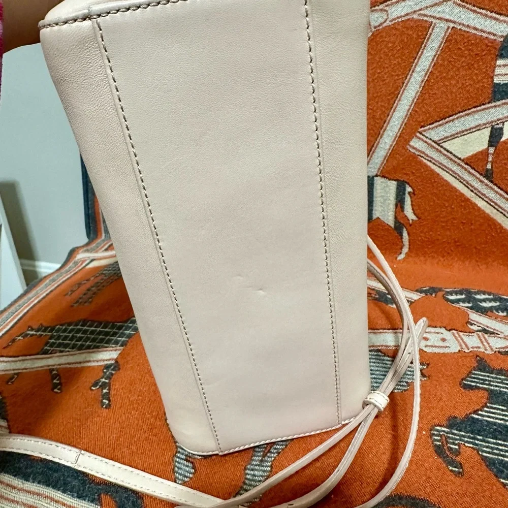Fendi Peekaboo Cream/blush Leather Satchel with Red Handle and Silver Hardware
